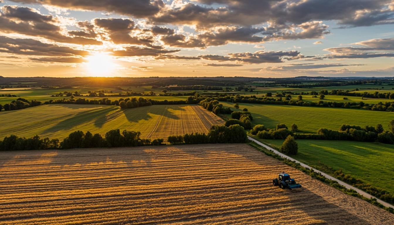 Champs agricoles français au lever du soleil